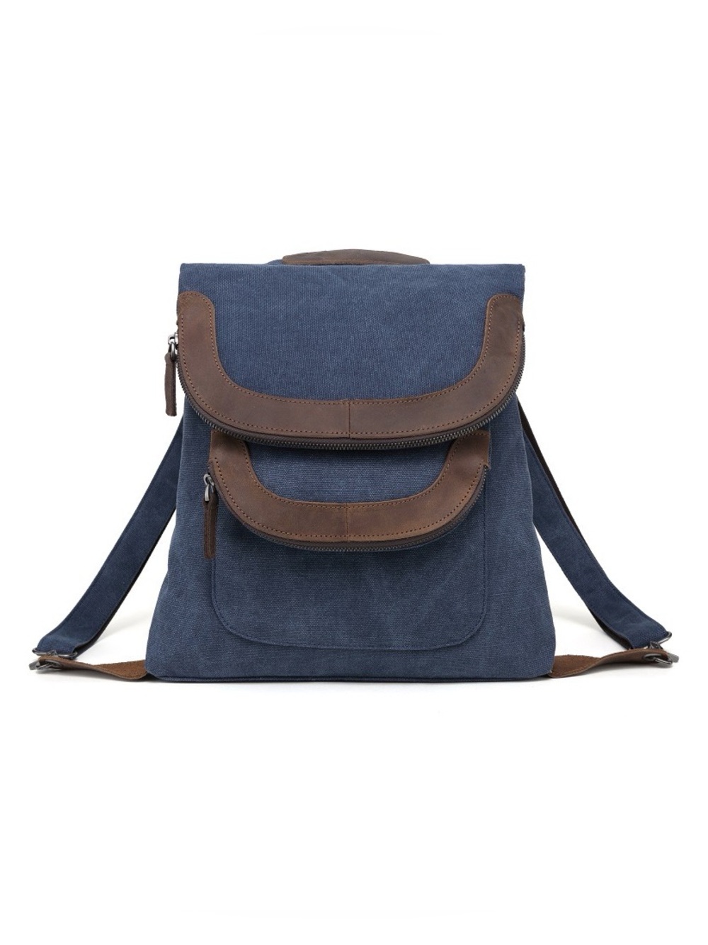 Davan Blue Canvas Multifunctional Backpack or Crossbody Bag with Leather Accents